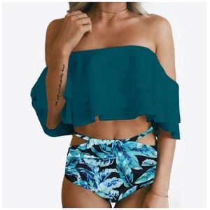 Off the Shoulder Bathing Suit Tourqoise